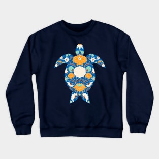 Blue and orange floral sea turtle Crewneck Sweatshirt